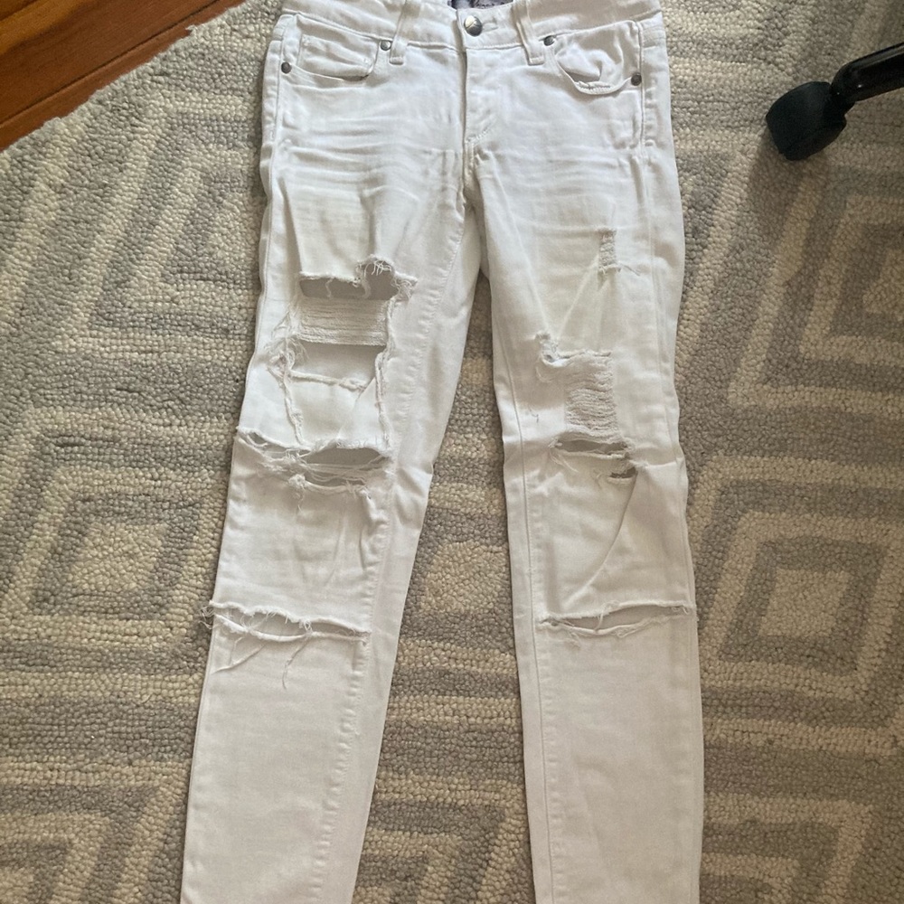 PAIGE high rise white ripped jeans